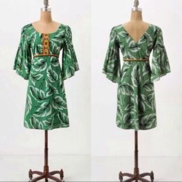 Anthropologie Vanessa Virginia Palm Leaf Dress - Size 4 - Picture 1 of 10